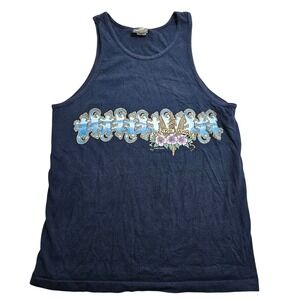Gecko Hawaii Tank Top Medium Navy Blue Vintage Surf Graphic Sleeveless Shirt